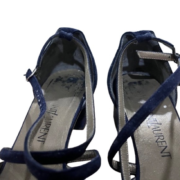 Vintage Yves Saint Laurent Cross Strap Navy Blue Suede Block Heel … - Picture 5 of 8